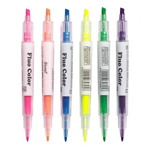 Fluo Color  Highlighter  ( 2 in 1 ) - Set Of 6