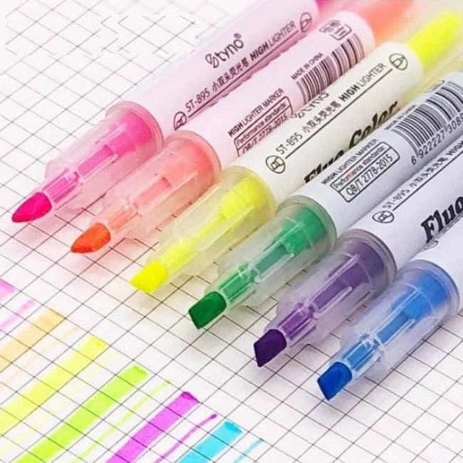 Fluo Color  Highlighter  ( 2 in 1 ) - Set Of 6