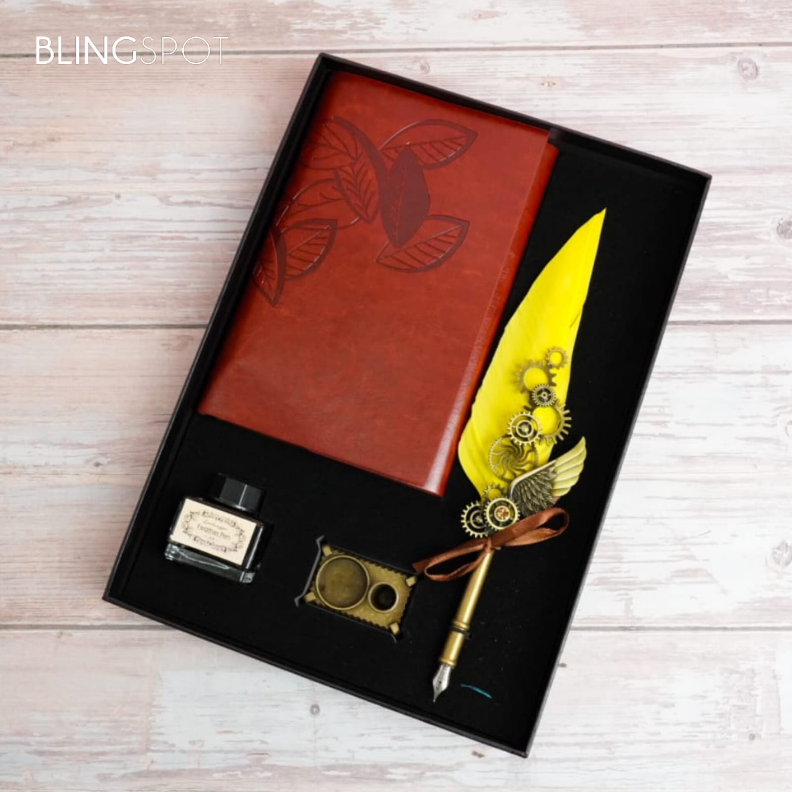 Luxury Vintage Yellow Feather Dip Pen Set - Style 72