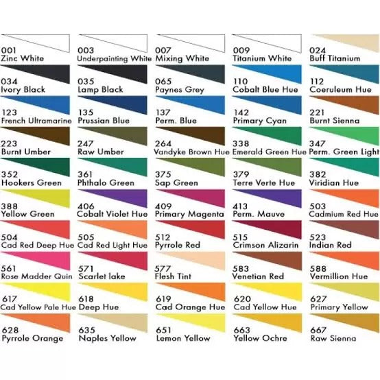 Classic Oil Colour Tubes In 38ml For Artists & Students.