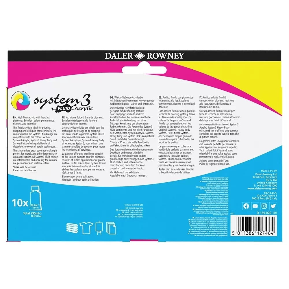Daler Rowney - System 3 Fluid Acrylic Colour set 10x29.5ml