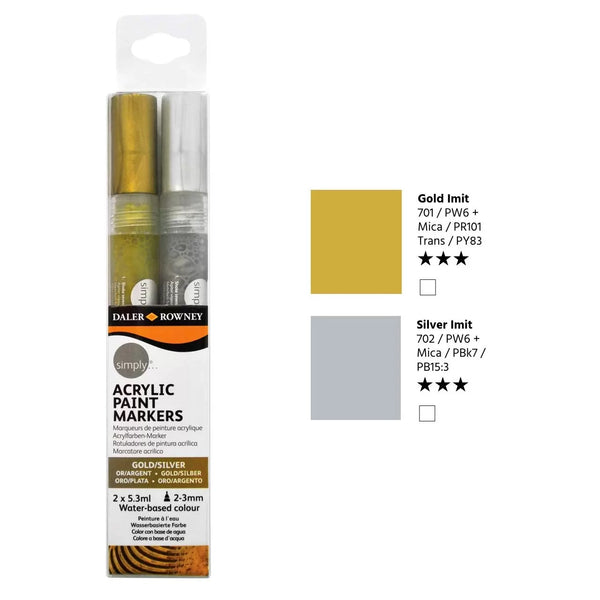 Daler Rowney - Gold & Silver Simply Acrylic Paint Markers Set Of 2