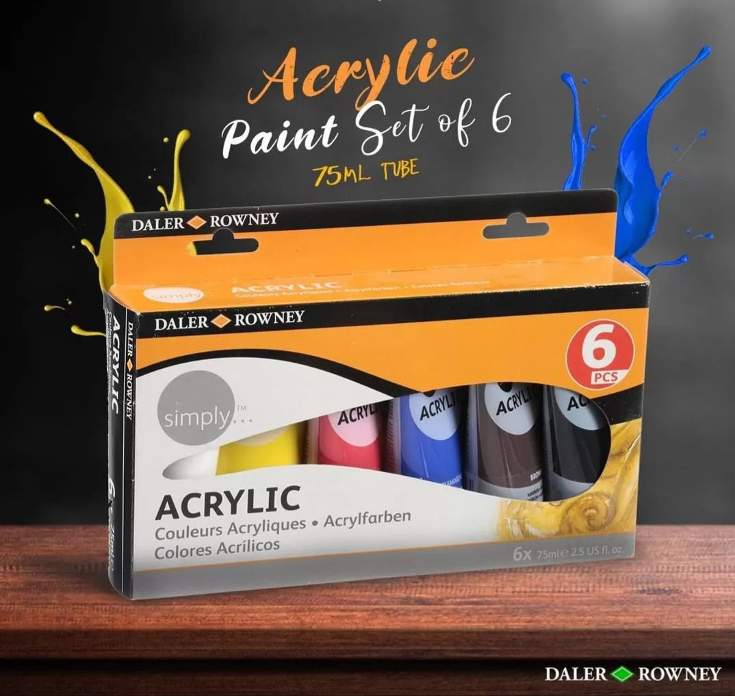 Daler Rowney Simply Acrylic Paint Set 75ml Pack of 6 Pcs