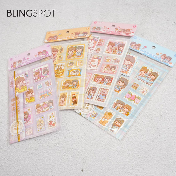 Cute Girl & Bear Foiled Stamp - Sticker