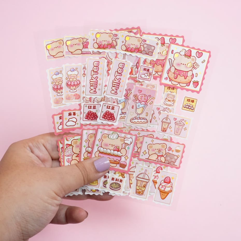 Cute Bear Food Lover Foiled Stamp  - Sticker