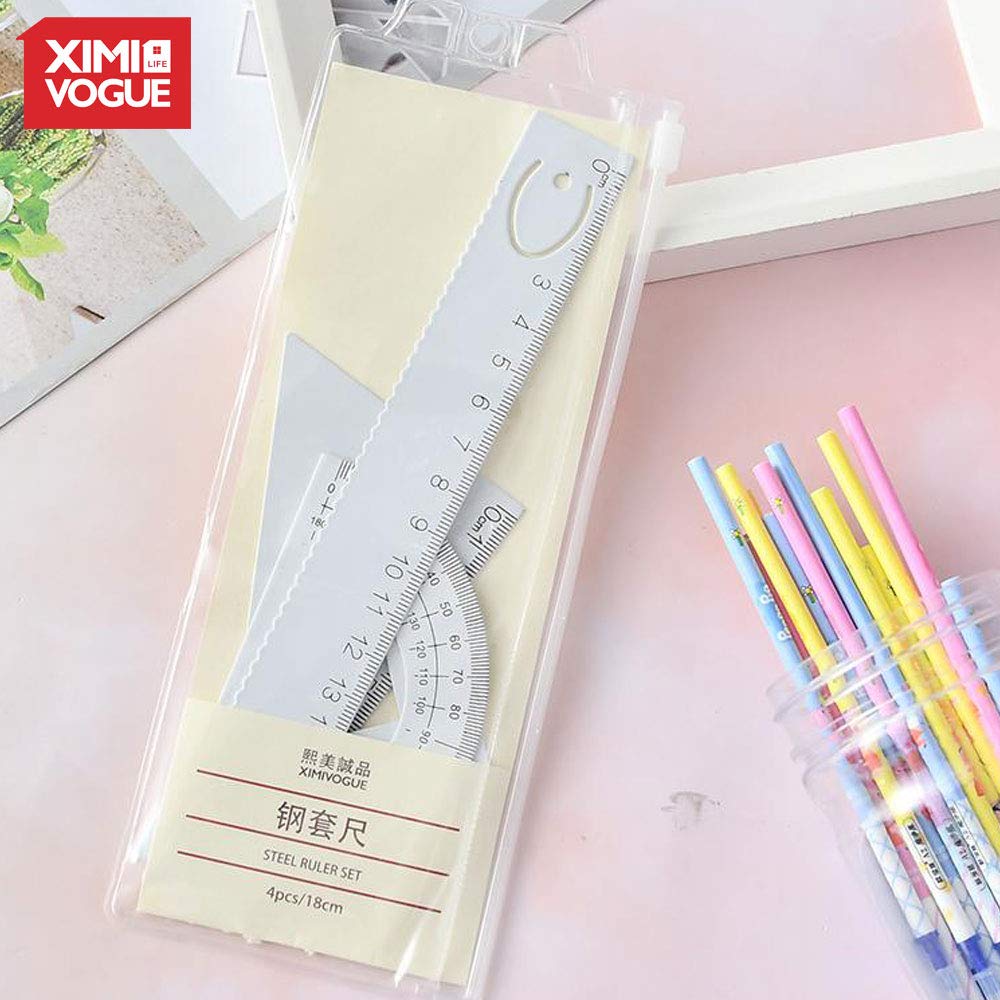 Creative Mathematic White  Metal Ruler Set Of 4