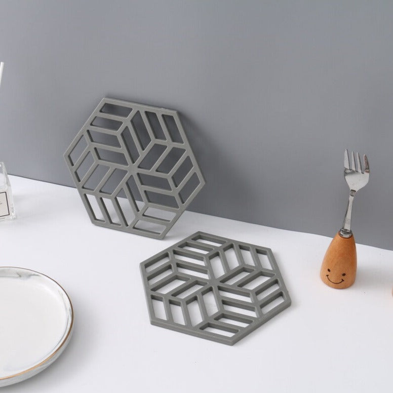 Geometry Design Grey - Heat-Resistant Pot Mat Set Of 2