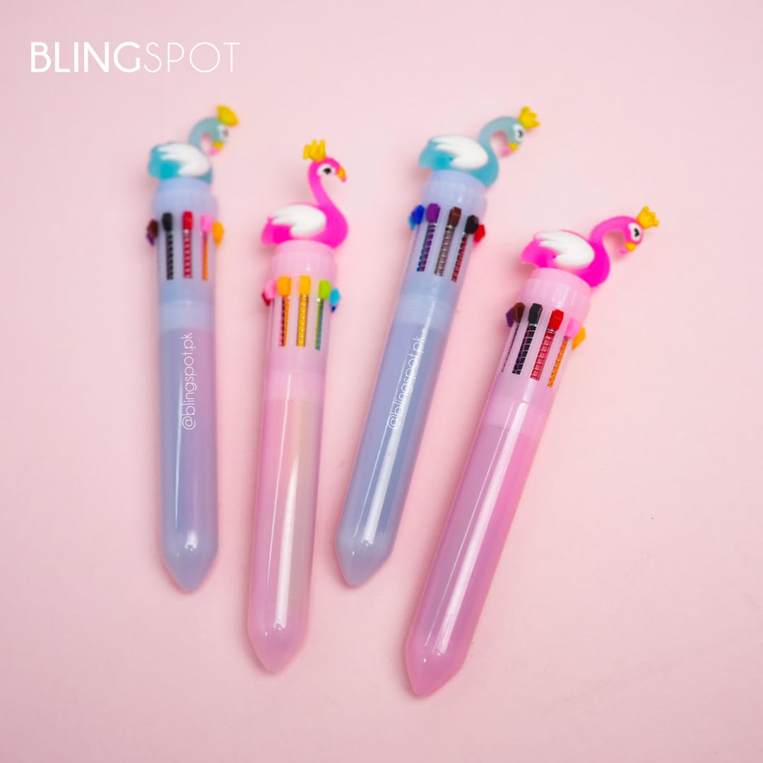 Multicolored Flamingo  - Ballpoint Pen 10 in 1