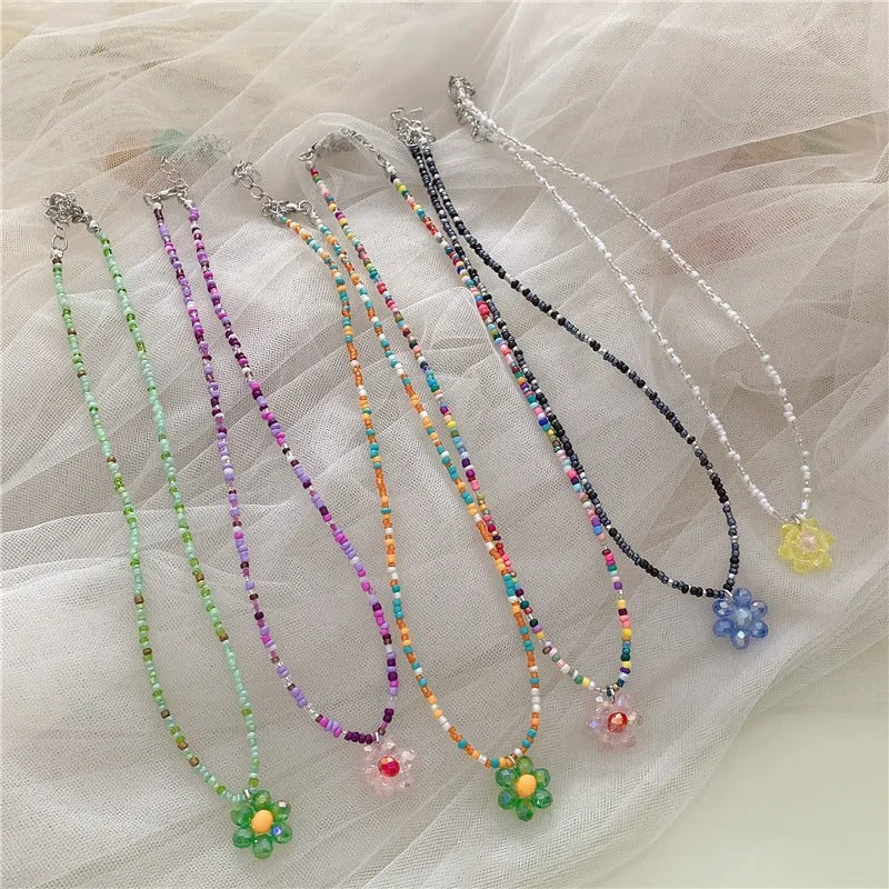 Flower Multi Beads Necklace - Style 1