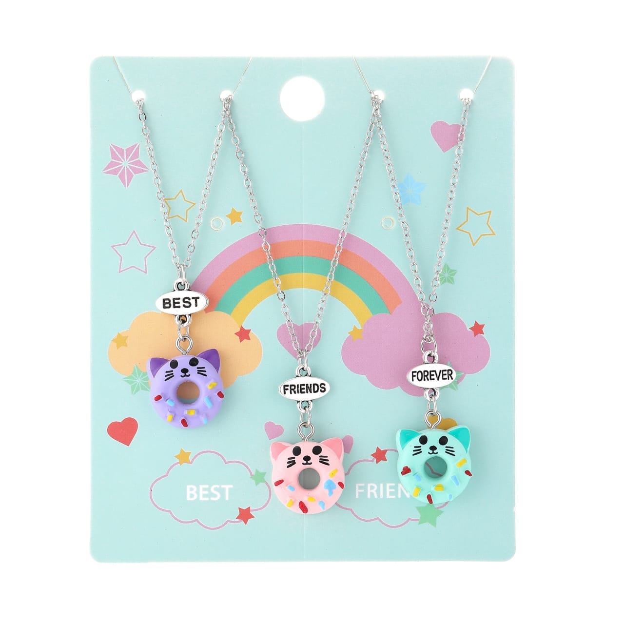 Cat Donut Best Friends Forever - Necklace (BFF) Set of 3