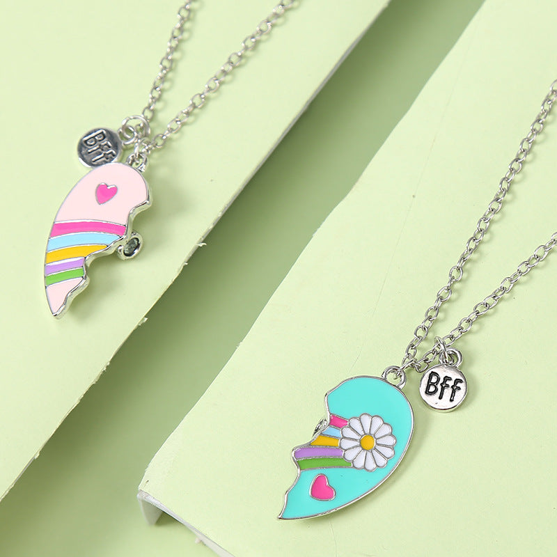 Rainbow Daisy Pink & Blue Necklace  ( BFF ) Set of 2