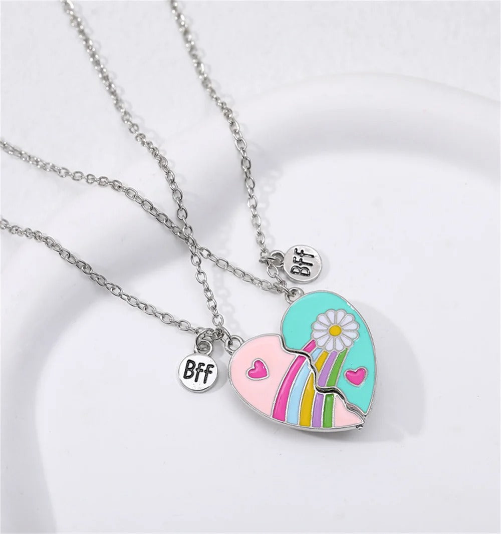 Rainbow Daisy Pink & Blue Necklace  ( BFF ) Set of 2