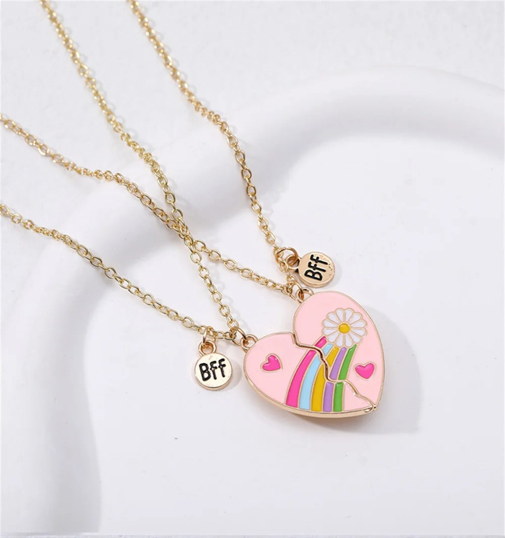 Rainbow Daisy Pink Necklace  ( BFF ) Set of 2