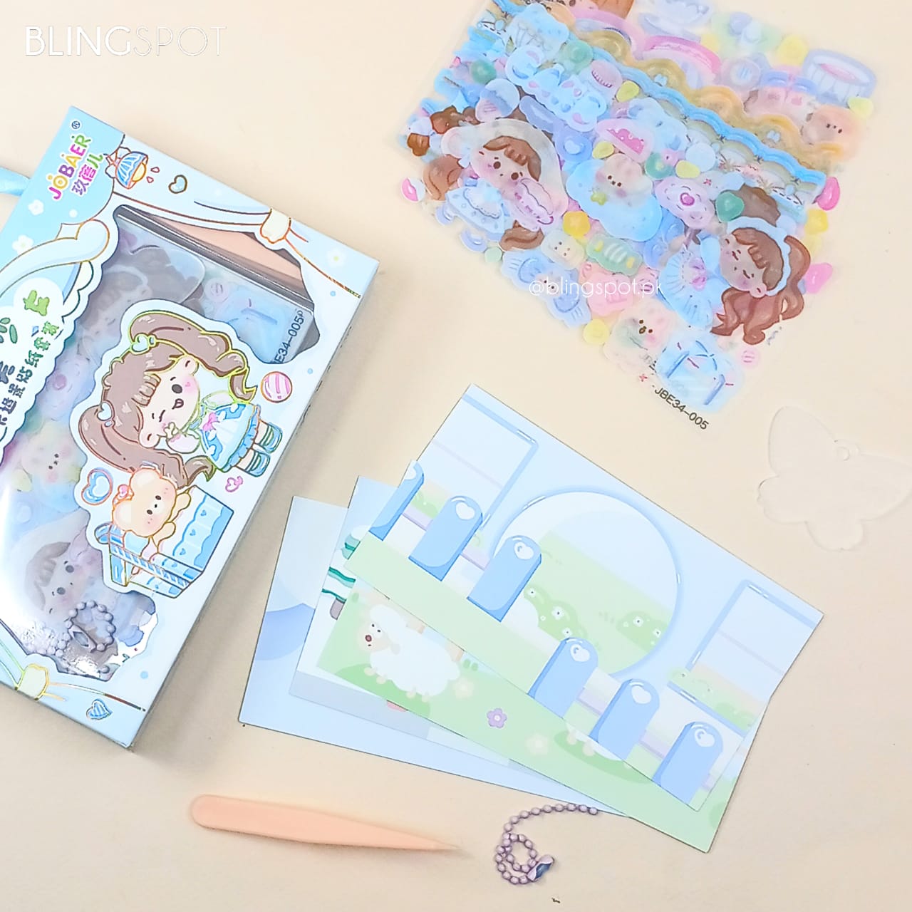 Cute Girl Cartoon Stickers Blue - Diy Keychain Kit