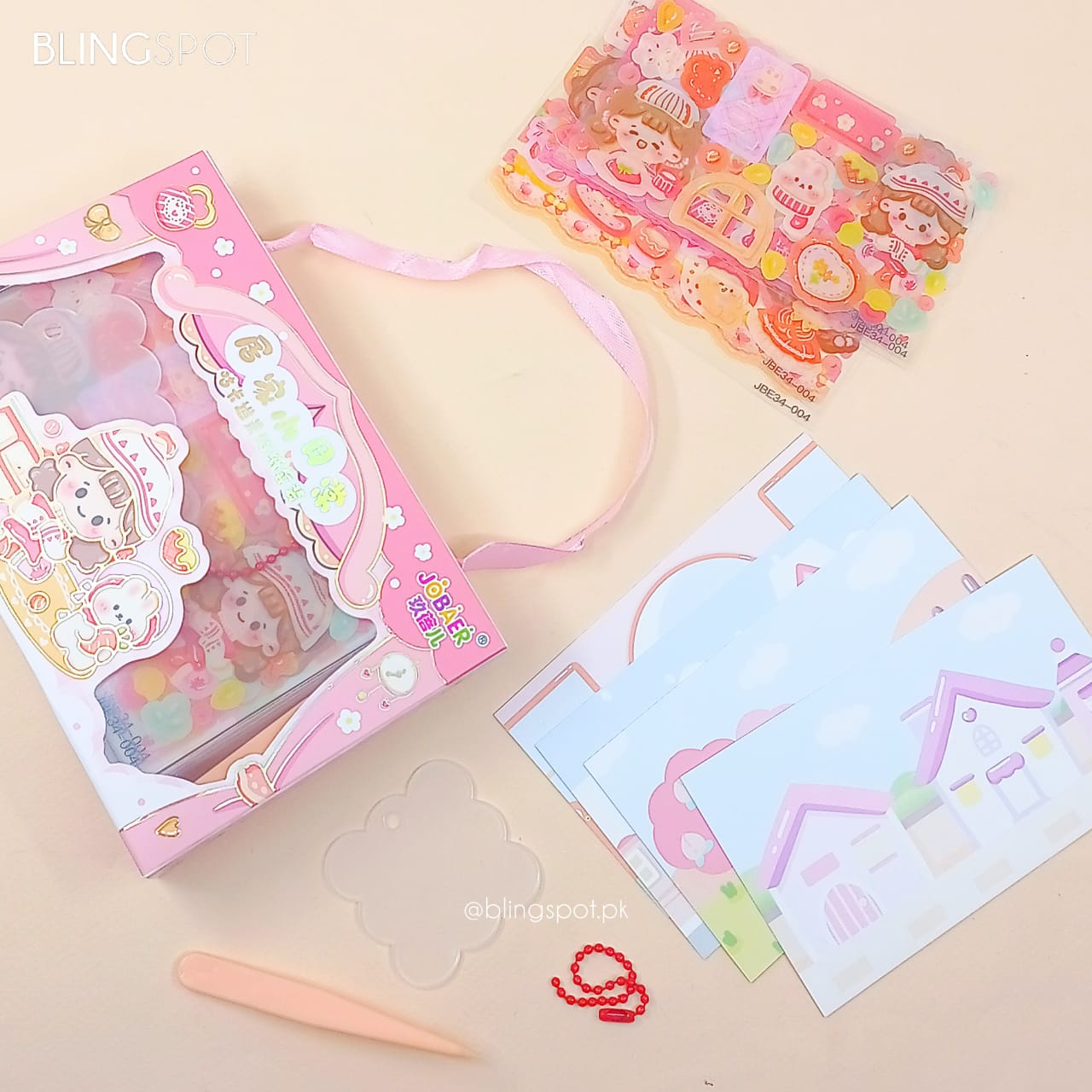 Cute Girl Cartoon Stickers Pink Diy Keychain Kit