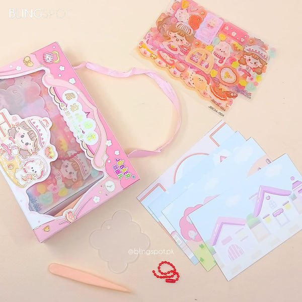 Cute Girl Cartoon Stickers Pink Diy Keychain Kit
