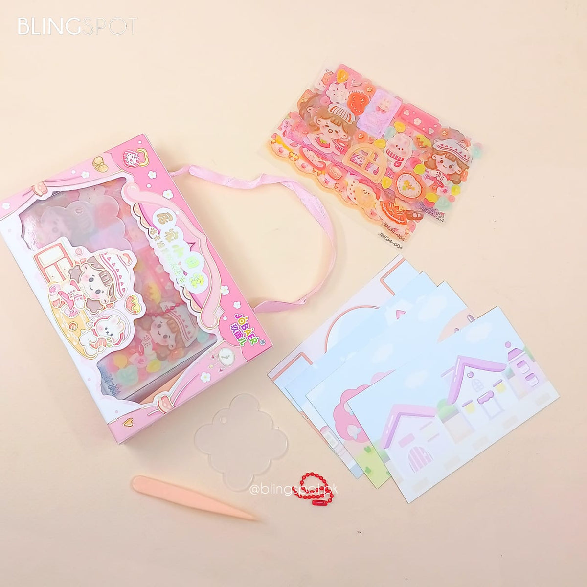 Cute Girl Cartoon Stickers Pink Diy Keychain Kit