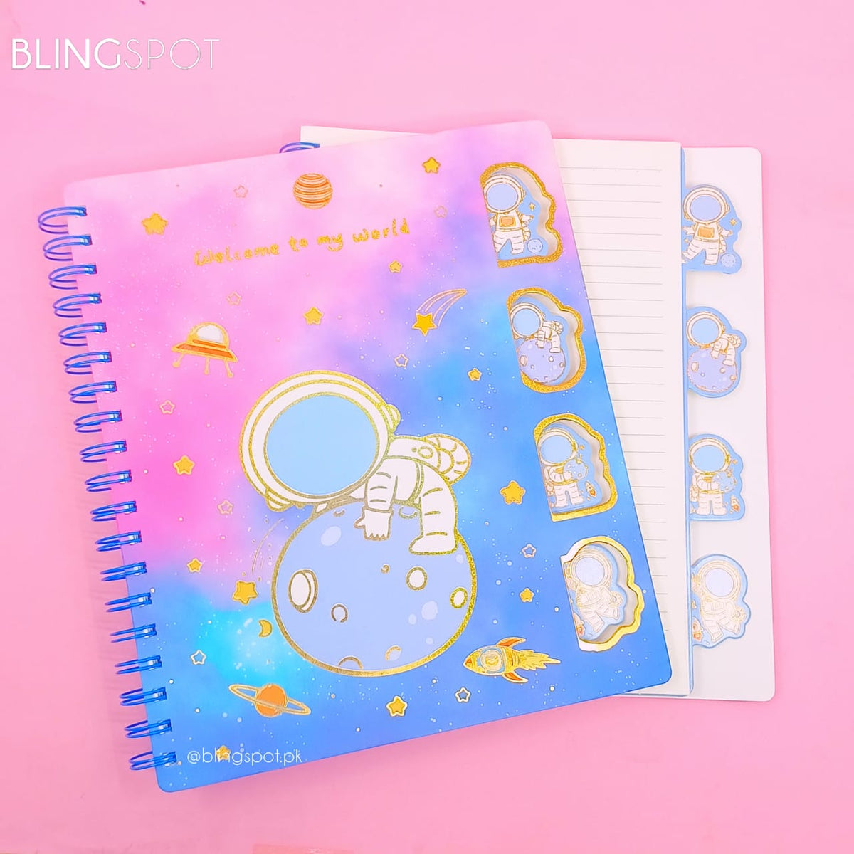 Astronaut Planet Gold Foiled Spiral Large Notebook / Journal - Style 1