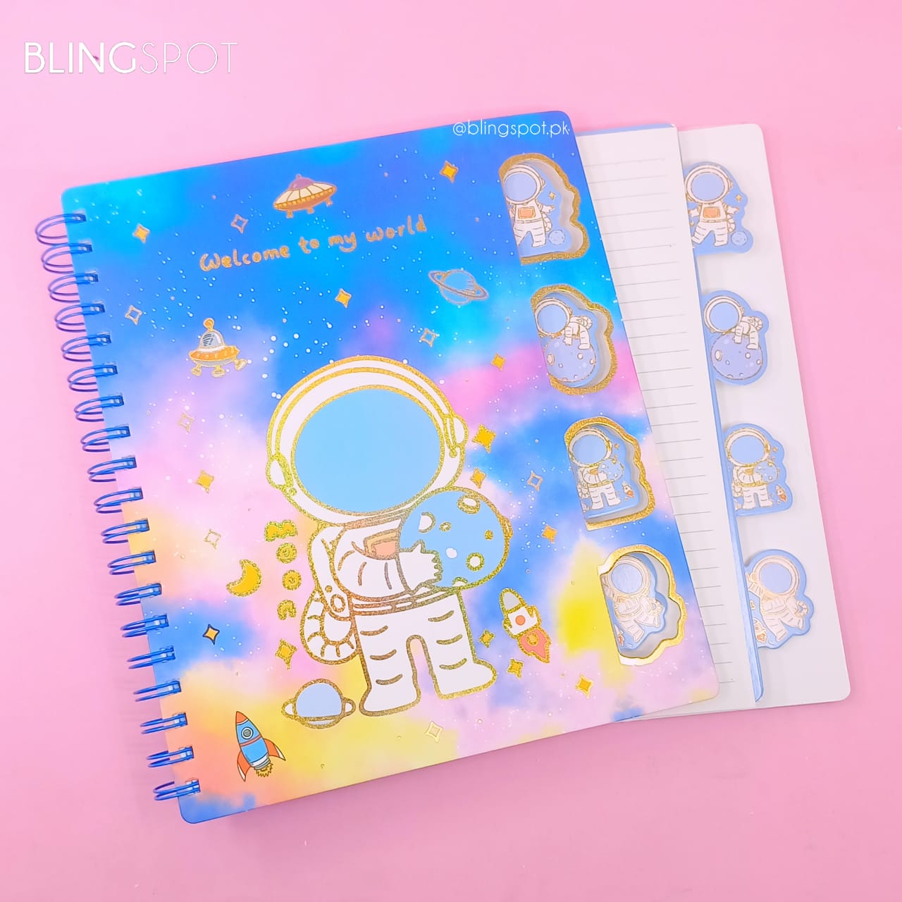 Astronaut Planet Gold Foiled Spiral Large Notebook / Journal - Style 2