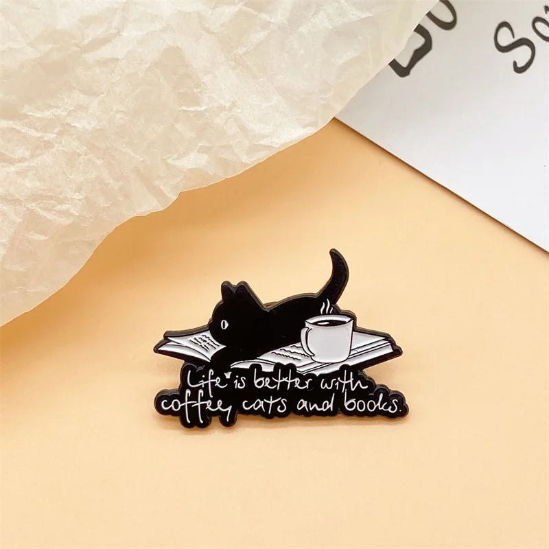 Life Is  Better With Coffee Cats &amp; Books - Enamel Pin