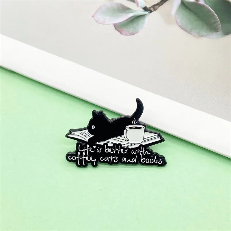 Life Is  Better With Coffee Cats &amp; Books - Enamel Pin