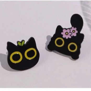 Floral Black Cat - Enamel Pin