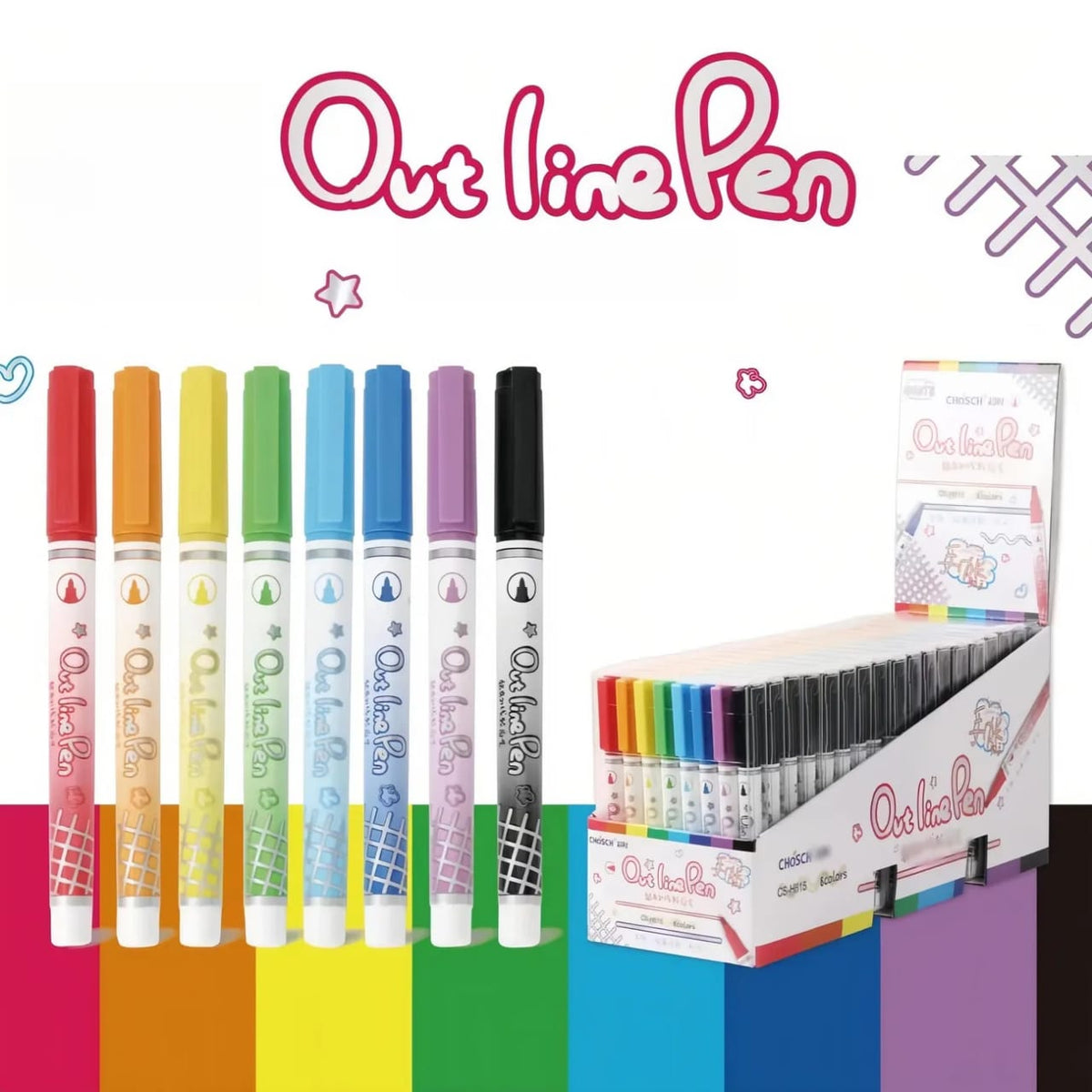 Outline Pen Metallic Glitter Markers - Set Of 8