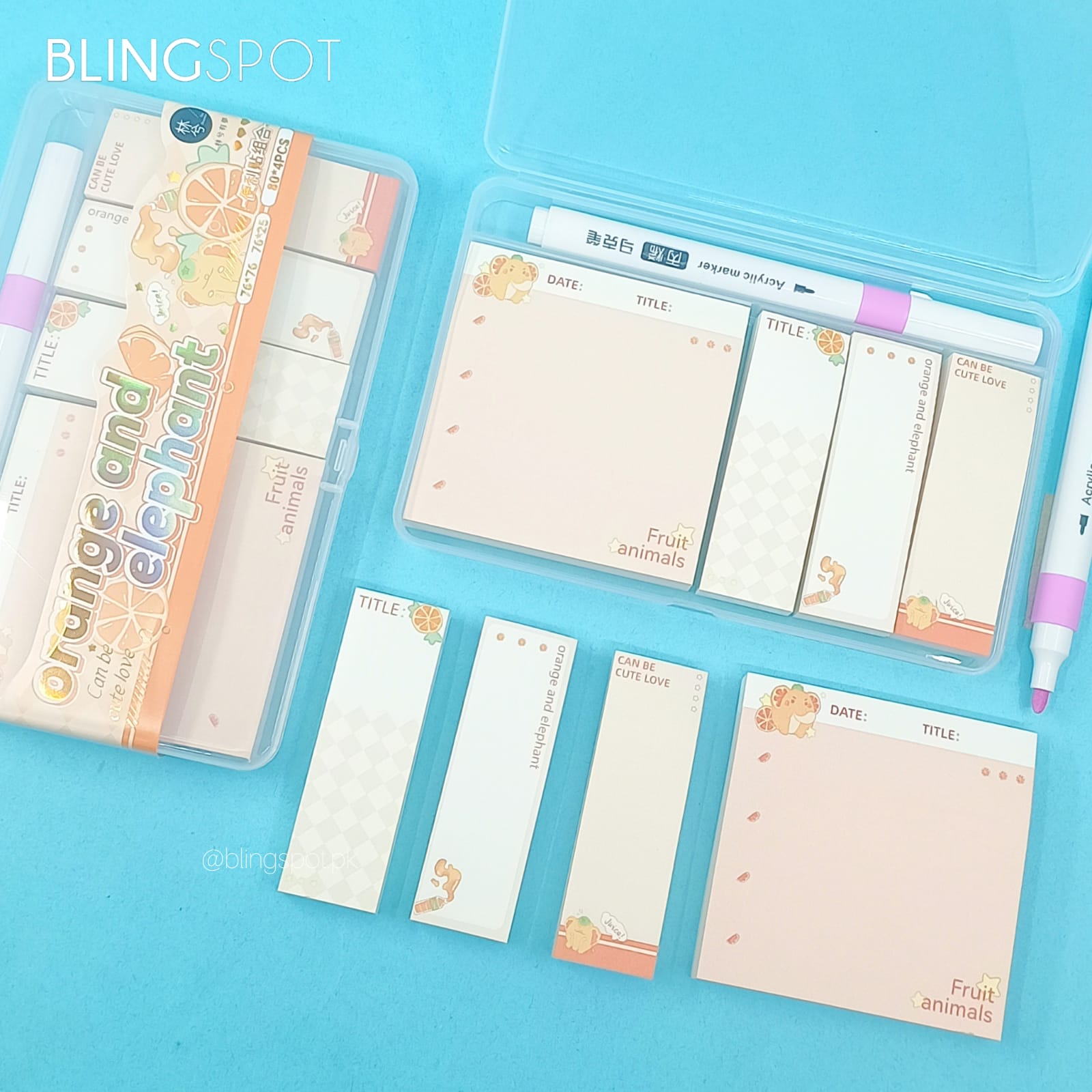 Orange And Elephant - Sticky Note / Stationery Set