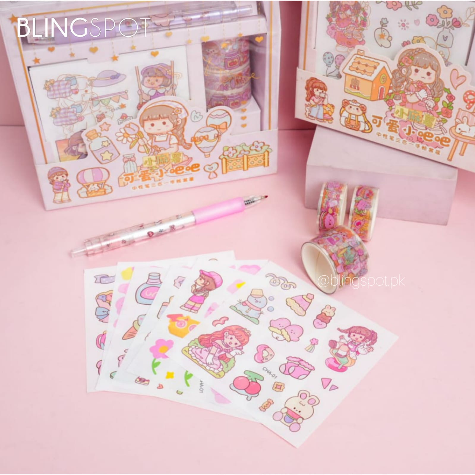 Kawai Girl Washi Tape & Stickers & Stationery Set