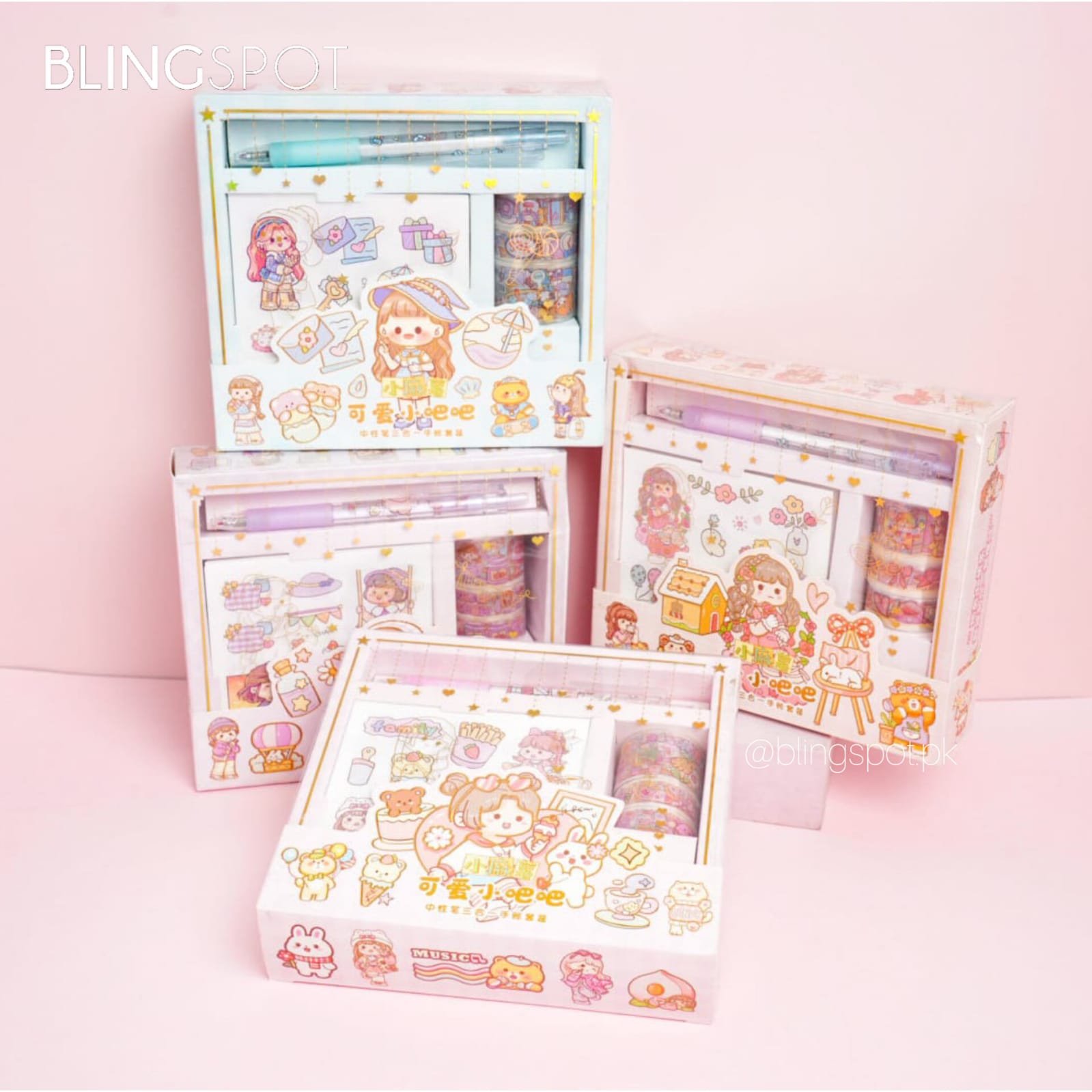 Kawai Girl Washi Tape & Stickers & Stationery Set