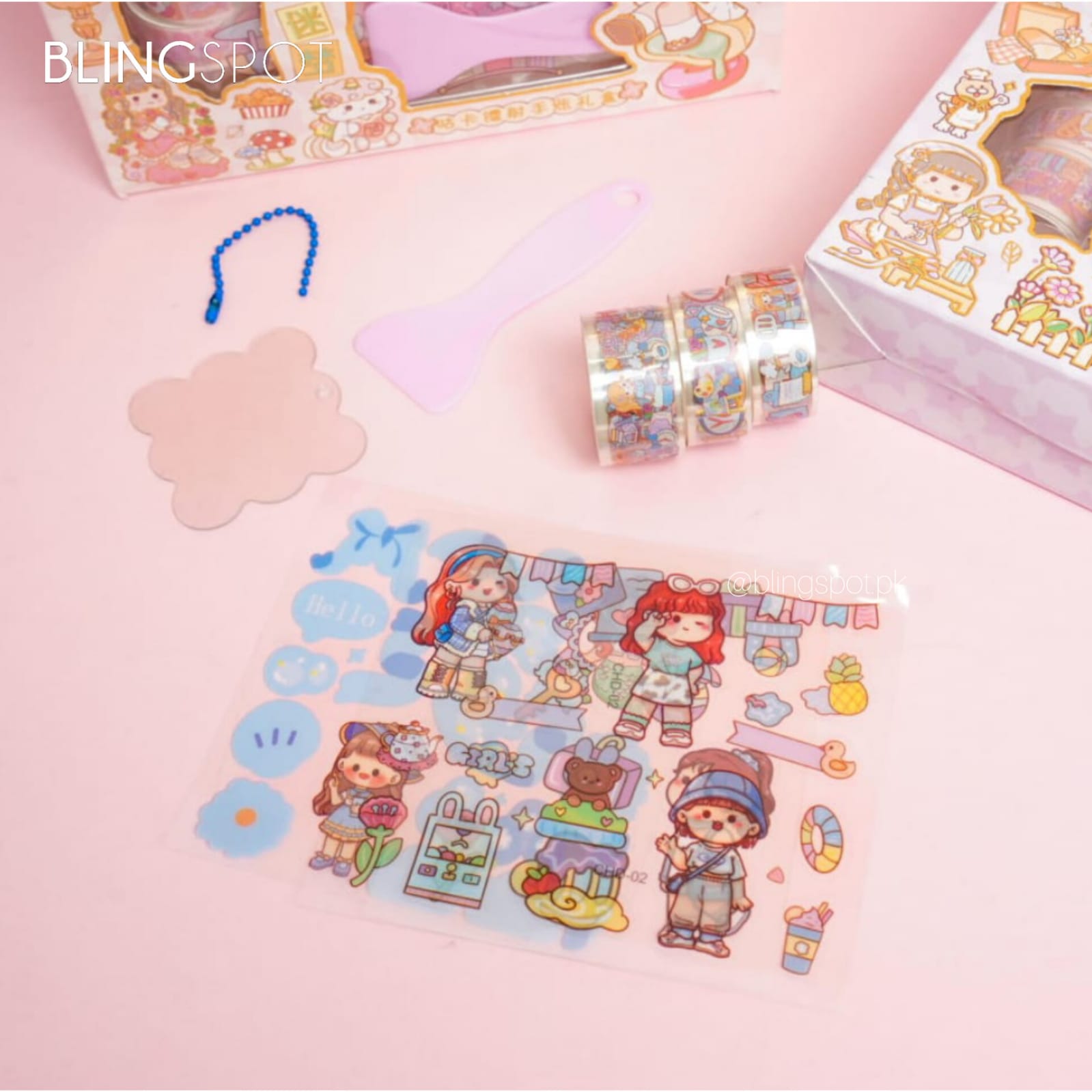 Kawai Girl Washi Tape & Stickers Diy Keychain Box