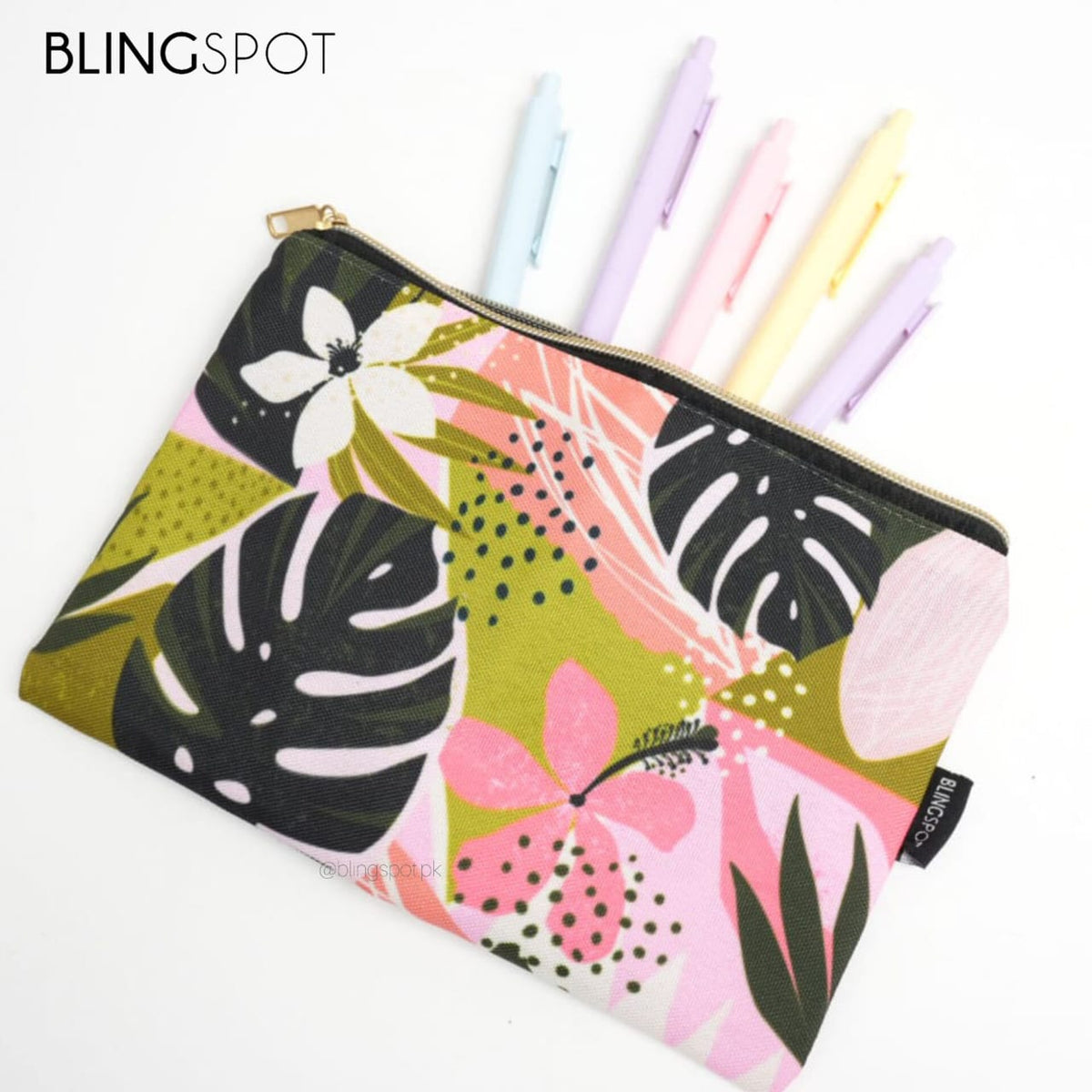 Tropical Flower &amp; Leaves - Zipper Pouch