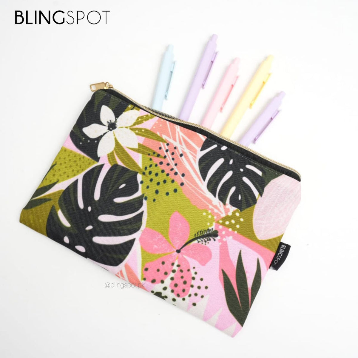 Tropical Flower &amp; Leaves - Zipper Pouch