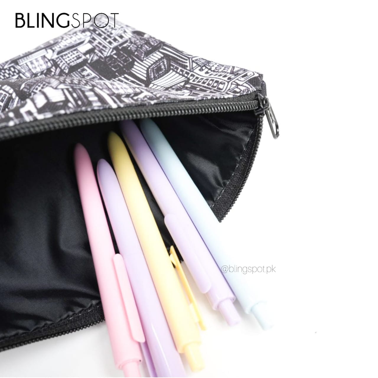 Retro Black Building Large Capacity - Zipper Pouch