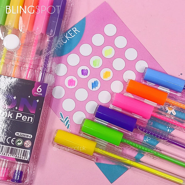 Yalong Neon Colors - Gel Ink Pen Set Of 6