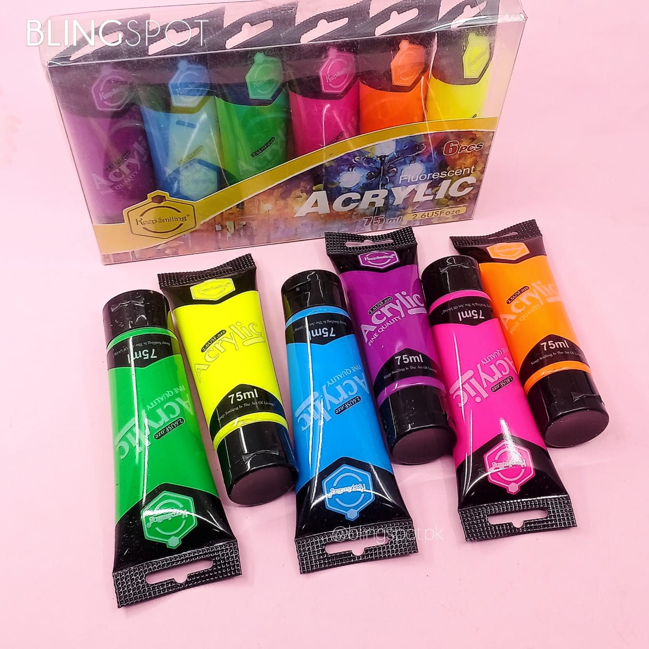 Keep Smiling Neon Acrylic Paint  Set Of 6 75 ml