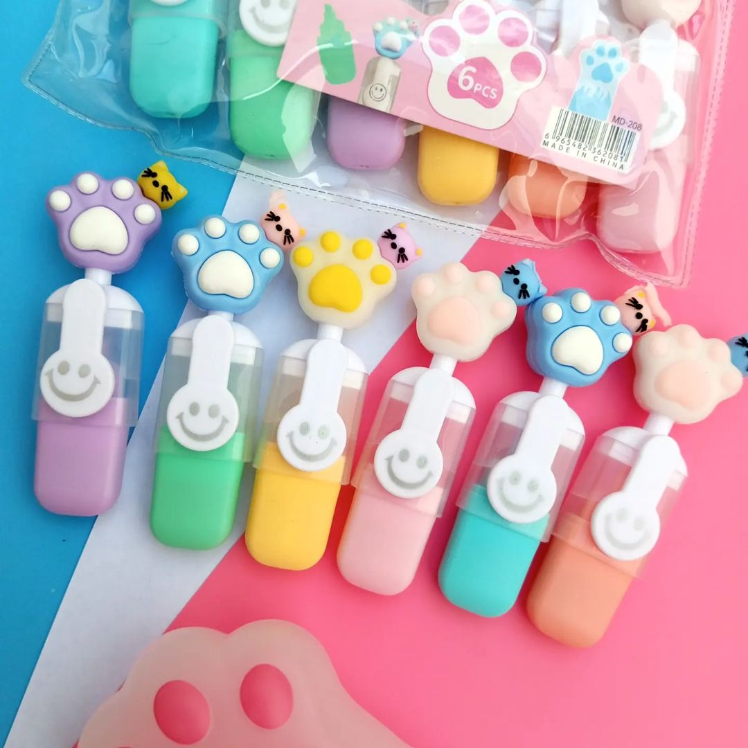 Cat Paw Pastel Color - Highlighter Set Of 6