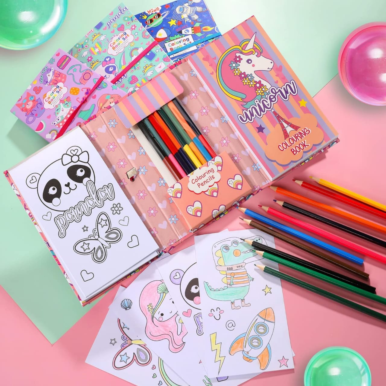 Unicorn Peach Coloring Book - Stationery Set