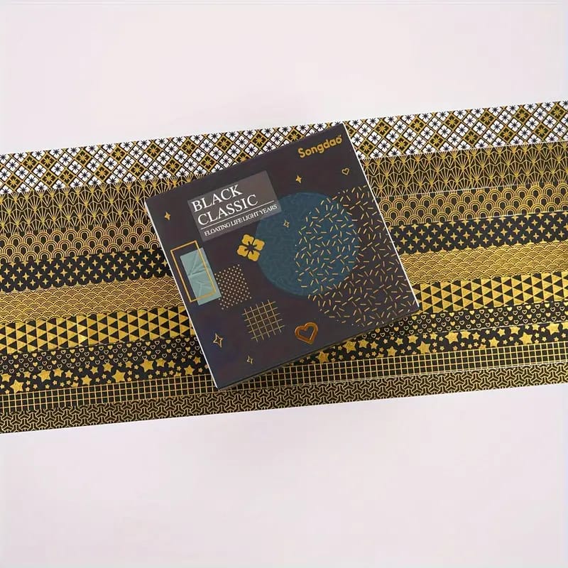 Black Classic Gold Foiled - Washi Tape Set Of 10