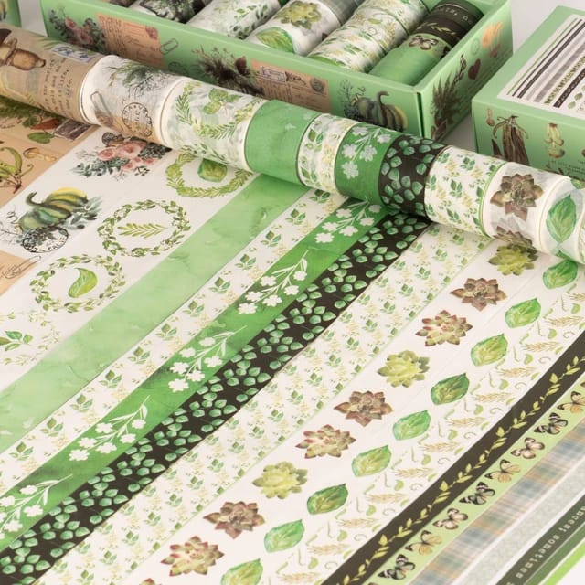 Green Mint Plants - Washi Tape Set Of 18