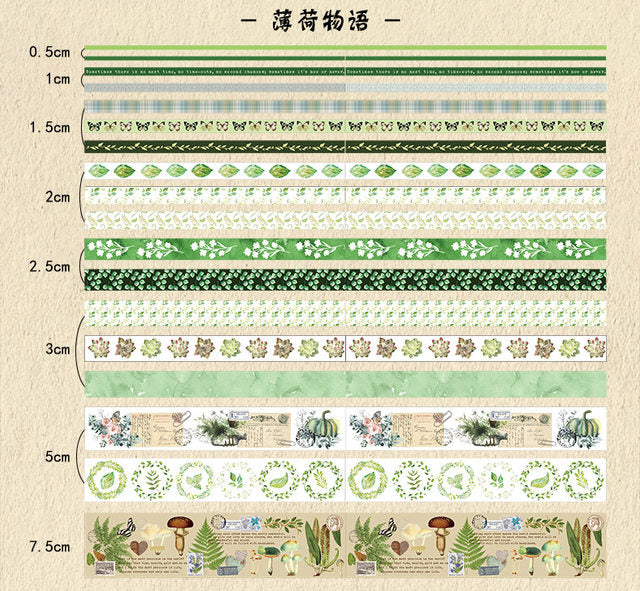 Green Mint Plants - Washi Tape Set Of 18