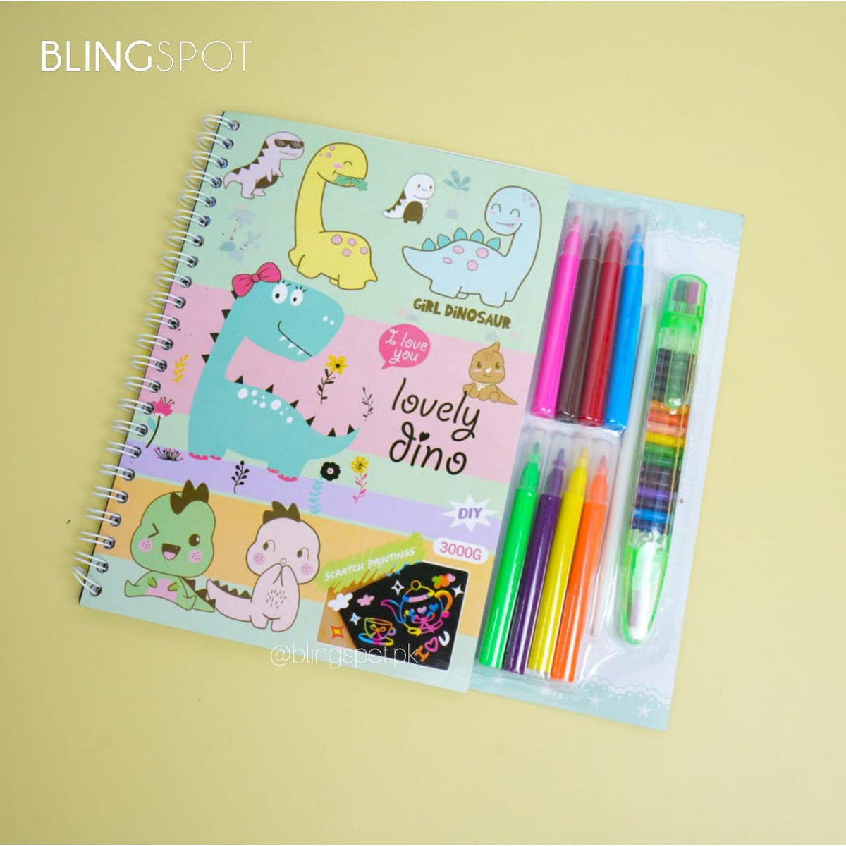 Lovely Dino Coloring Book - Stationery Set