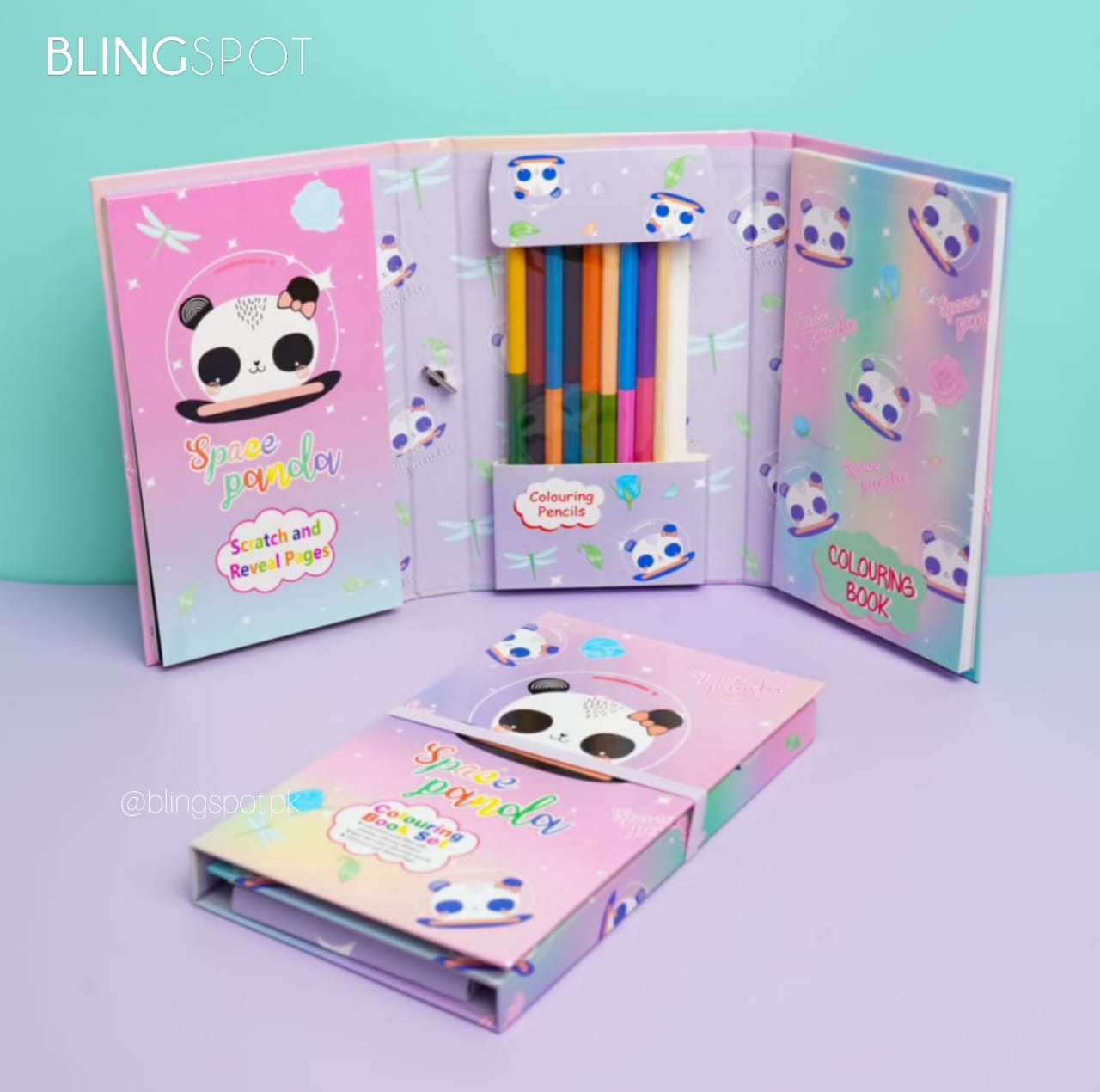 Panda Purple Coloring Book - Stationery Set