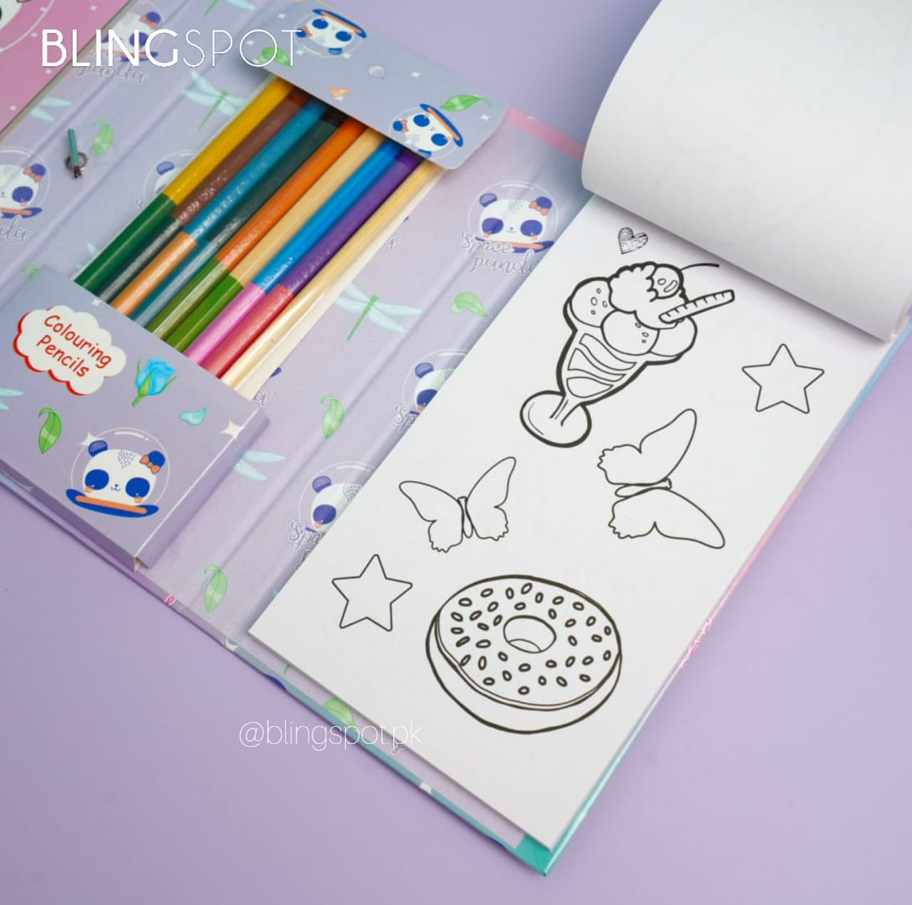 Panda Purple Coloring Book - Stationery Set