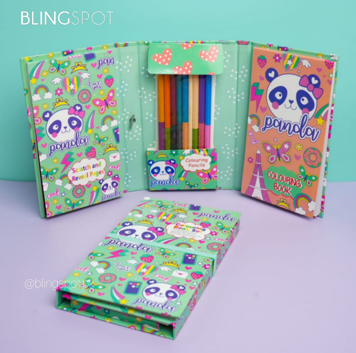 Panda Green Coloring Book - Stationery Set