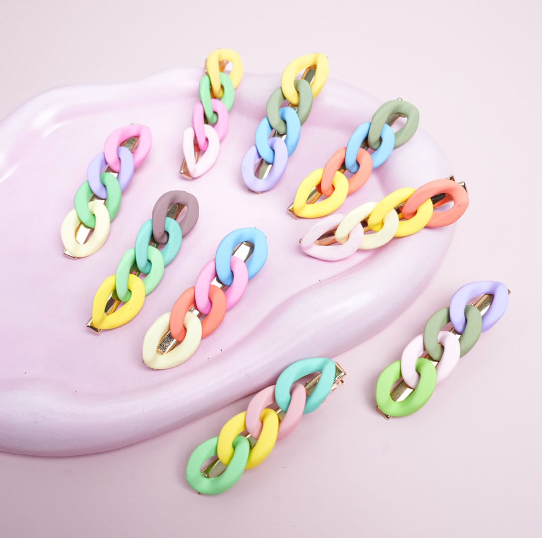 4 Colorful Chunky Chain - Hair Clips