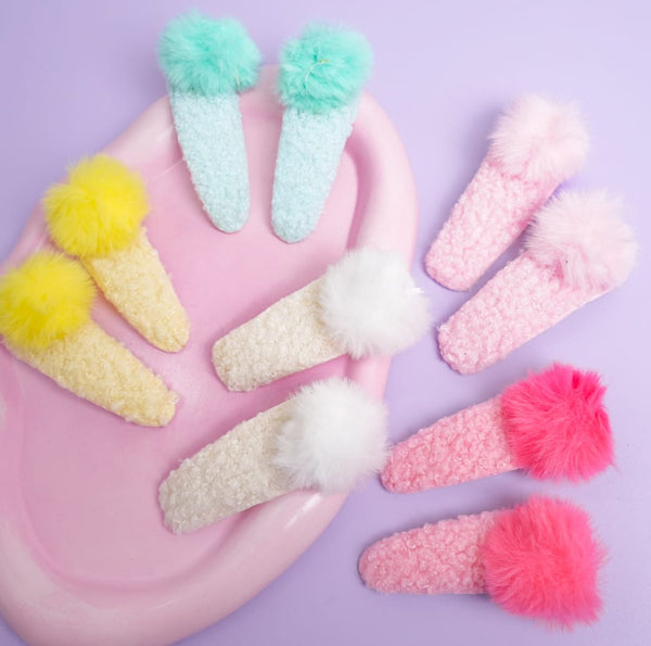 Fluffy Pom Pom - Hair Clips