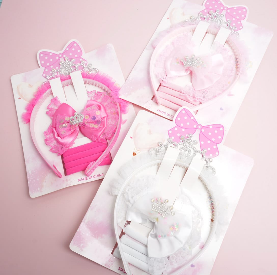 Pink Bow &amp; Crown Hair Accessories Set