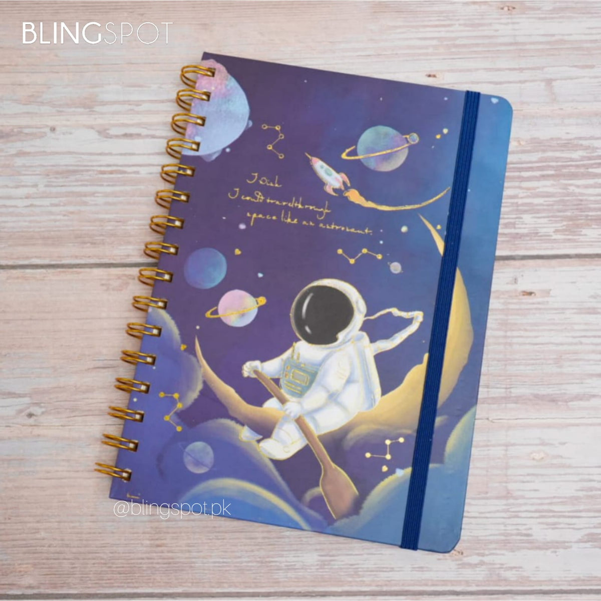 Astronaut Planet Gold Foiled Spiral Notebook - Journal