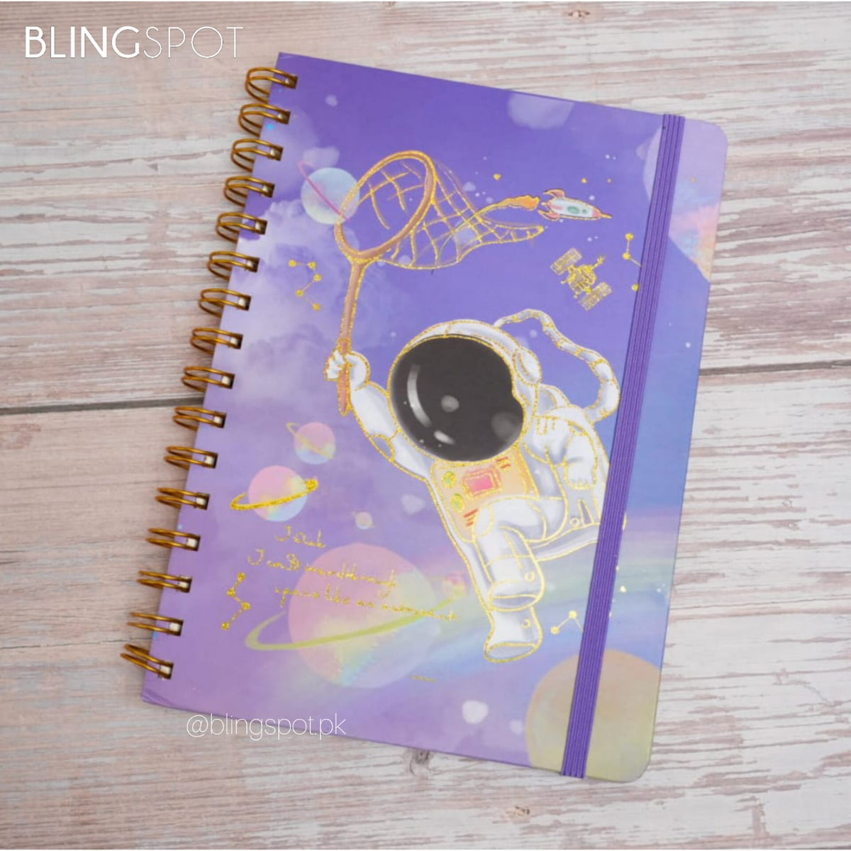 Astronaut Planet Gold Foiled Spiral Notebook - Journal
